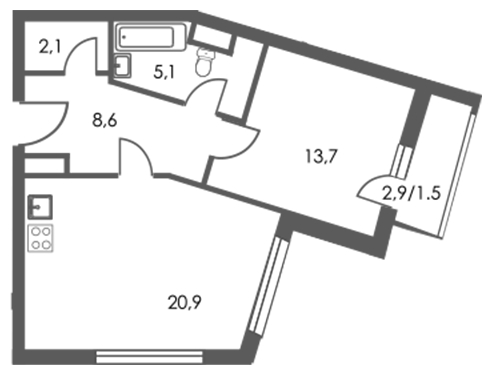 1-комнатная квартира в ЖК Олимп на 2 этаже в 3 секции. Дом сдан.