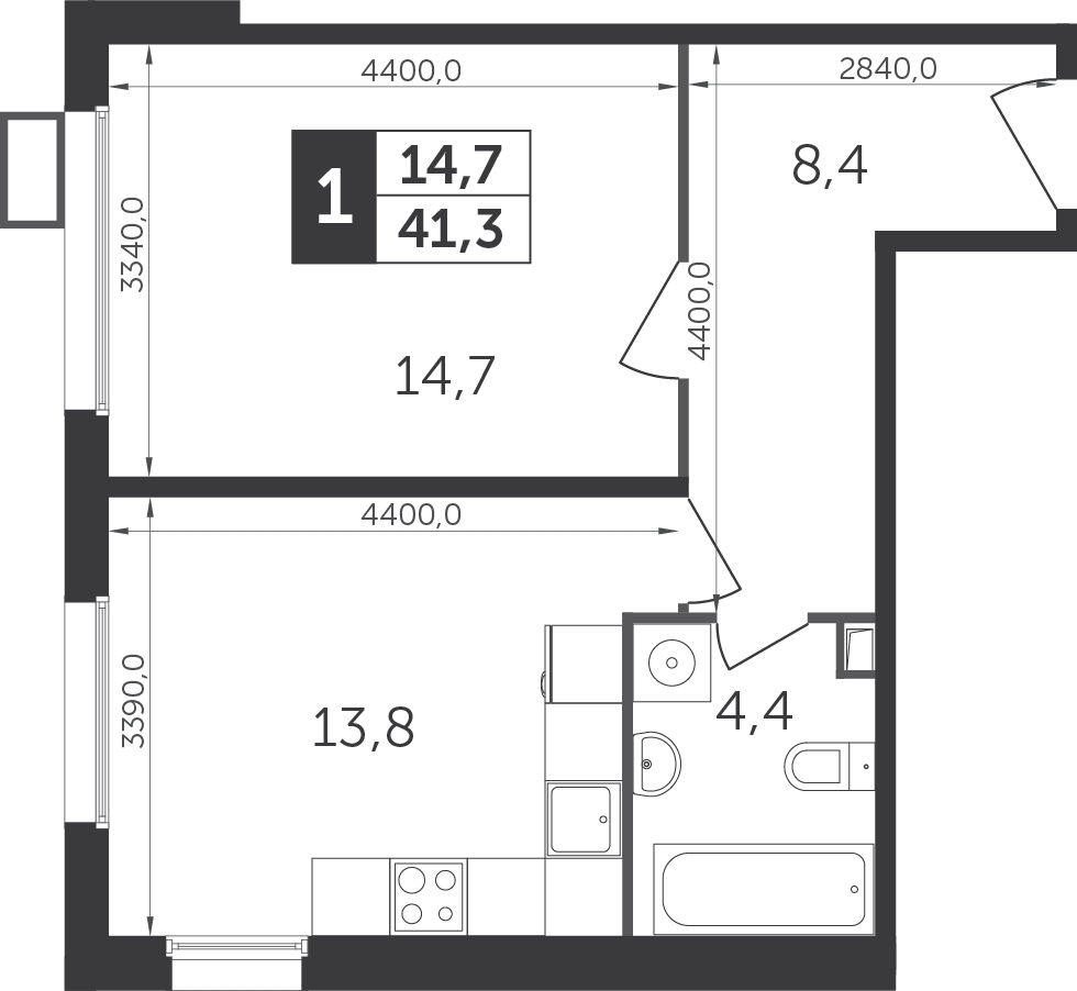 1-комнатная квартира с отделкой в ЖК Карамельный на 12 этаже в 1 секции. Сдача в 4 кв. 2020 г.