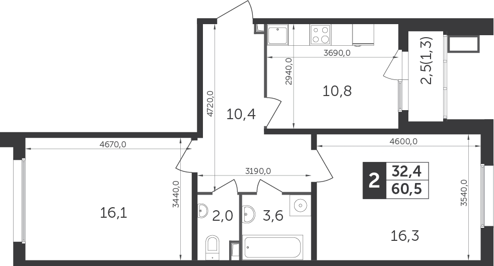 1-комнатная квартира с отделкой в ЖК Датский квартал на 16 этаже в 11 секции. Сдача в 4 кв. 2023 г.