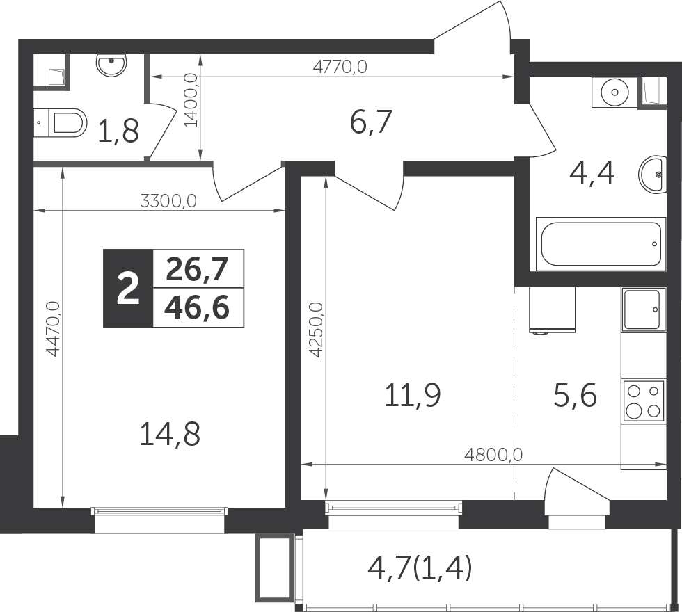 2-комнатная квартира с отделкой в ЖК Карамельный на 18 этаже в 1 секции. Сдача в 4 кв. 2020 г.