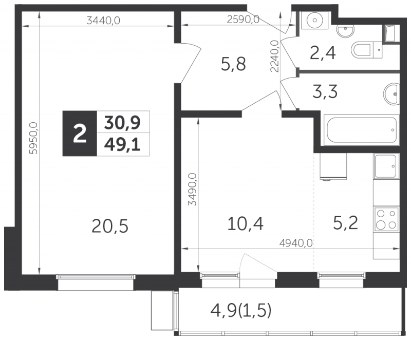 2-комнатная квартира с отделкой в ЖК Карамельный на 17 этаже в 1 секции. Сдача в 4 кв. 2020 г.