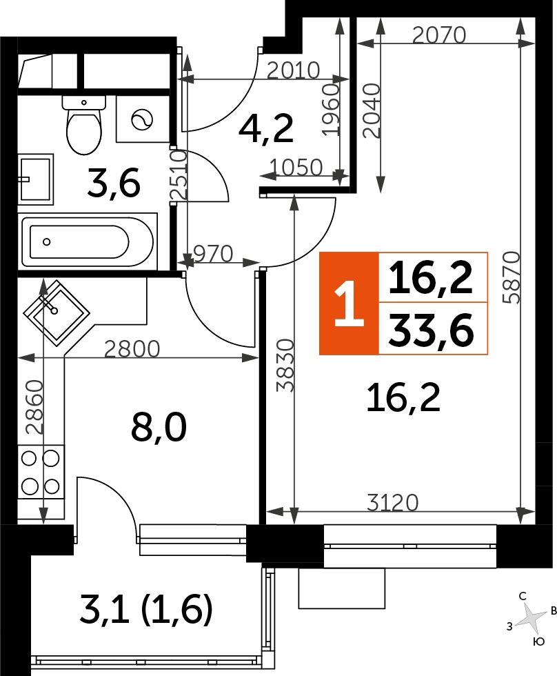 3-комнатная квартира с отделкой в ЖК Карамельный на 16 этаже в 1 секции. Сдача в 4 кв. 2020 г.