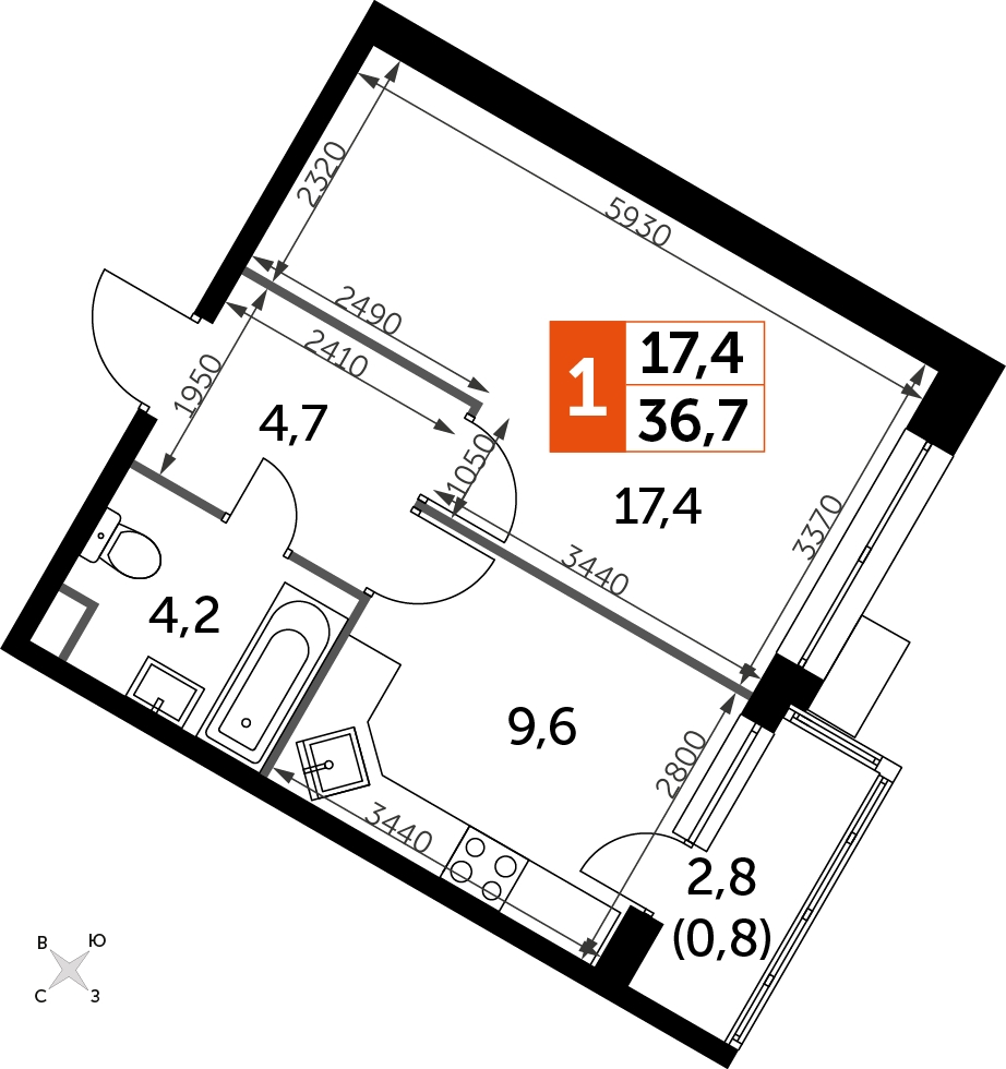 2-комнатная квартира с отделкой в ЖК Карамельный на 25 этаже в 2 секции. Сдача в 4 кв. 2020 г.