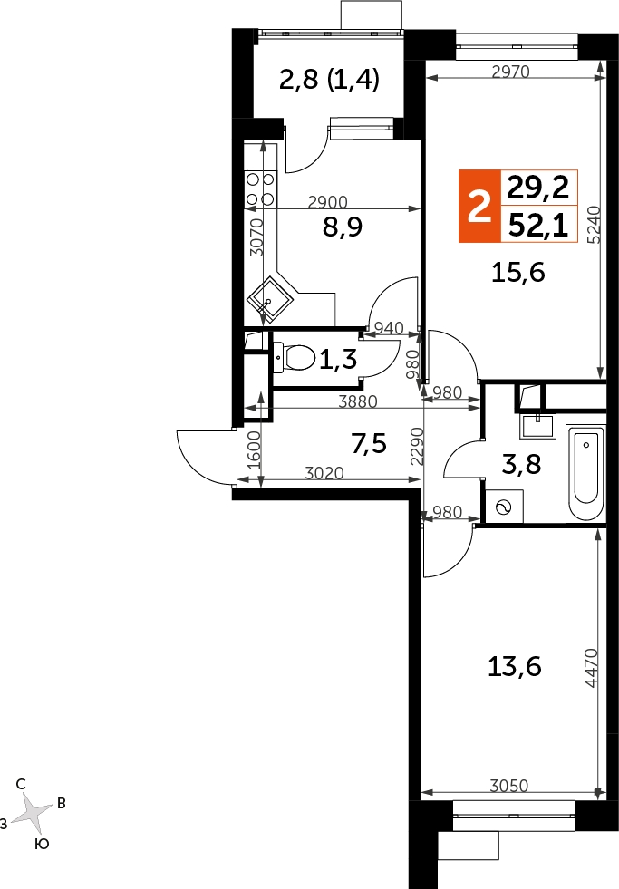2-комнатная квартира с отделкой в ЖК Карамельный на 7 этаже в 3 секции. Сдача в 4 кв. 2020 г.