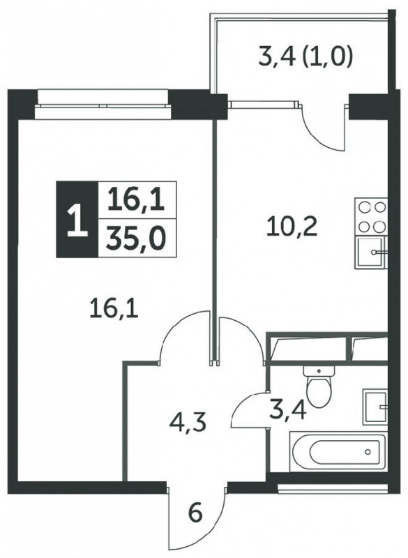 1-комнатная квартира с отделкой в ЖК Карамельный на 17 этаже в 1 секции. Сдача в 4 кв. 2020 г.