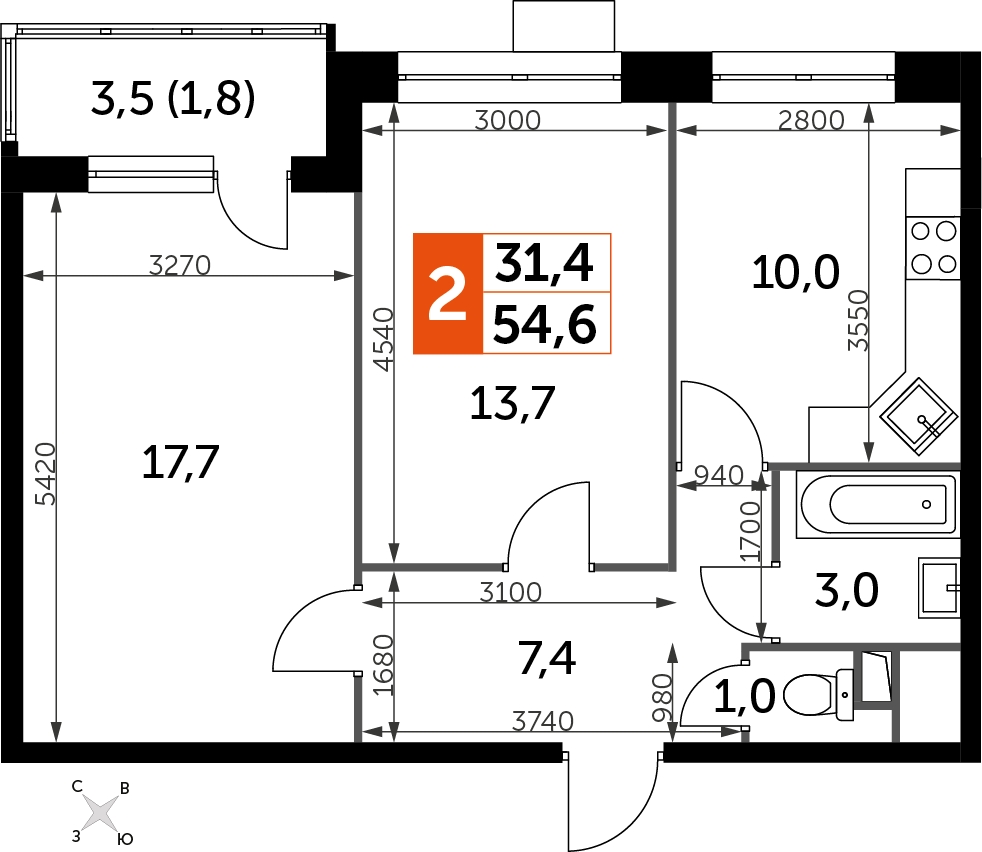 2-комнатная квартира с отделкой в ЖК Карамельный на 11 этаже в 2 секции. Сдача в 4 кв. 2020 г.