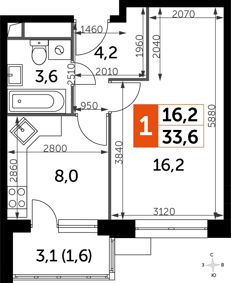 2-комнатная квартира в ЖК Датский квартал на 10 этаже в 17 секции. Сдача в 4 кв. 2023 г.
