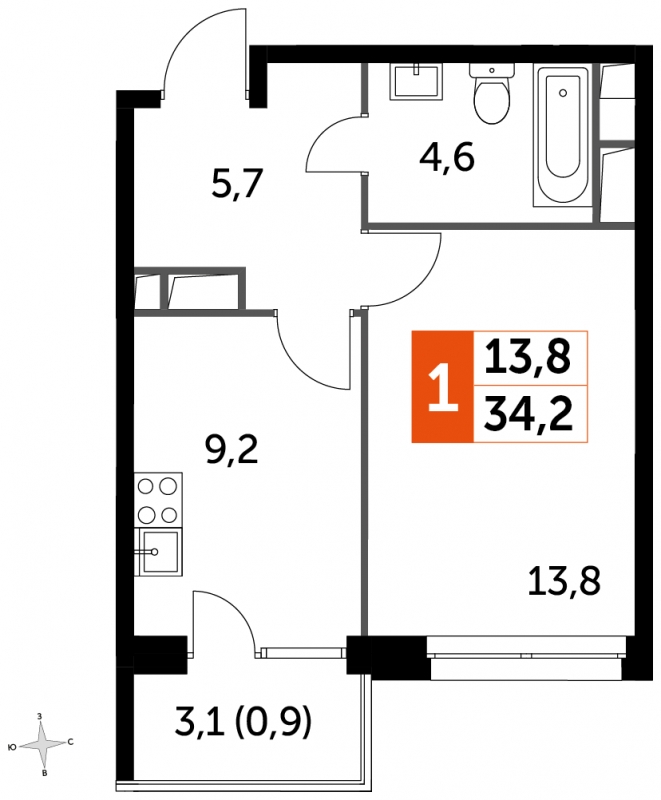 2-комнатная квартира в ЖК Датский квартал на 3 этаже в 17 секции. Сдача в 4 кв. 2023 г.