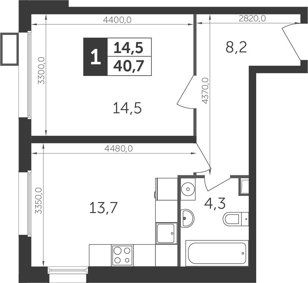 1-комнатная квартира с отделкой в ЖК Датский квартал на 4 этаже в 5 секции. Сдача в 1 кв. 2022 г.