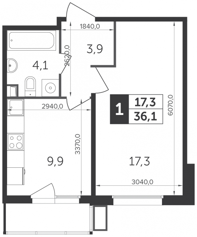 1-комнатная квартира с отделкой в ЖК Датский квартал на 15 этаже в 4 секции. Сдача в 1 кв. 2022 г.