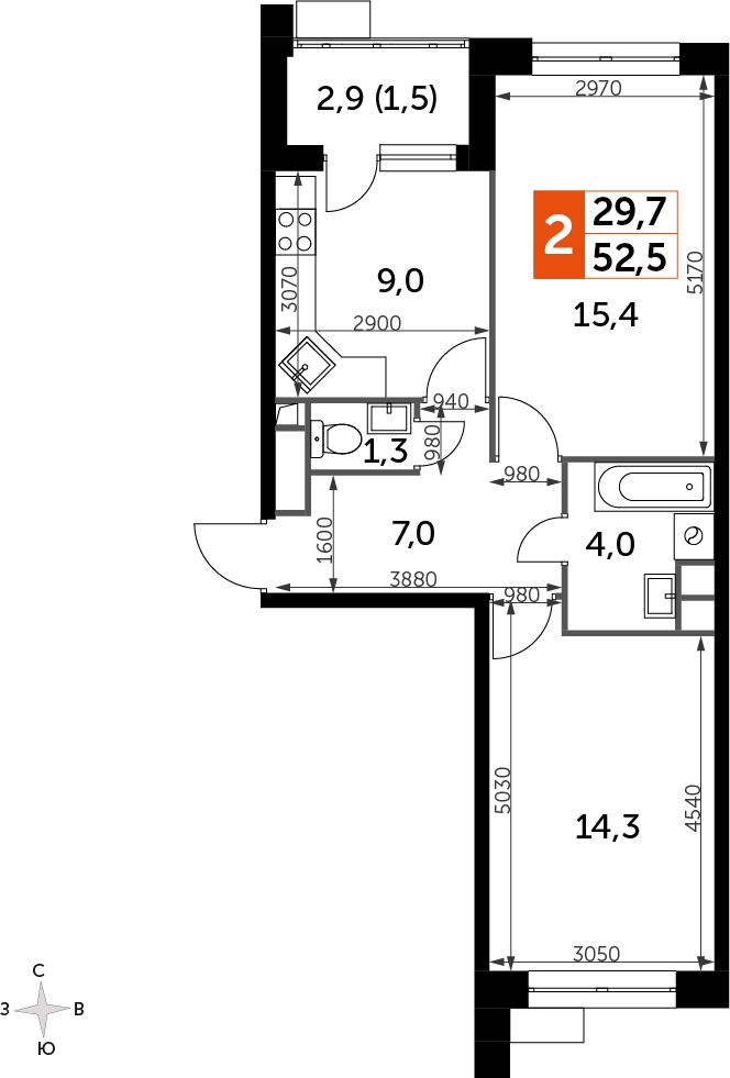 3-комнатная квартира с отделкой в ЖК Датский квартал на 3 этаже в 3 секции. Сдача в 4 кв. 2023 г.