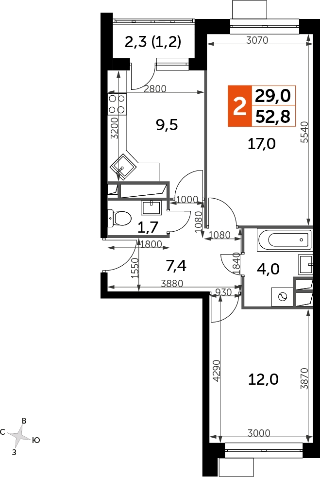 1-комнатная квартира в ЖК Датский квартал на 2 этаже в 16 секции. Сдача в 4 кв. 2023 г.