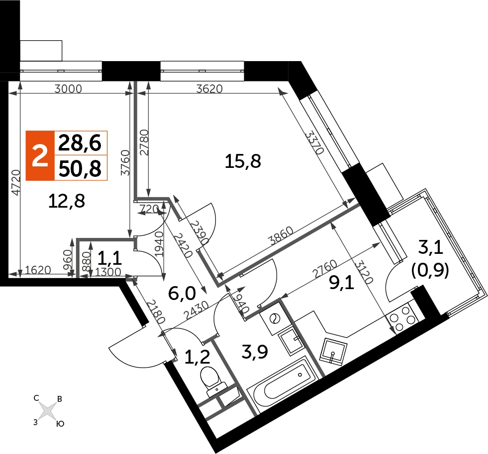 2-комнатная квартира с отделкой в ЖК Карамельный на 21 этаже в 2 секции. Сдача в 4 кв. 2020 г.