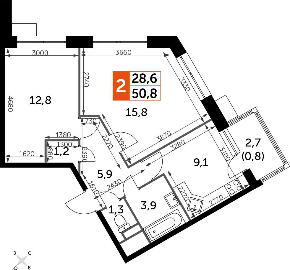 2-комнатная квартира с отделкой в ЖК Датский квартал на 4 этаже в 8 секции. Сдача в 1 кв. 2022 г.