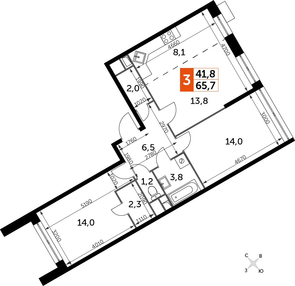 2-комнатная квартира с отделкой в ЖК Датский квартал на 14 этаже в 9 секции. Сдача в 1 кв. 2022 г.