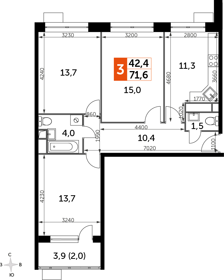 2-комнатная квартира с отделкой в ЖК Карамельный на 12 этаже в 2 секции. Сдача в 4 кв. 2020 г.