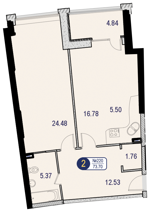 2-комнатная квартира в ЖК Жилой микрорайон Одинбург на 10 этаже в 1 секции. Сдача в 2 кв. 2025 г.