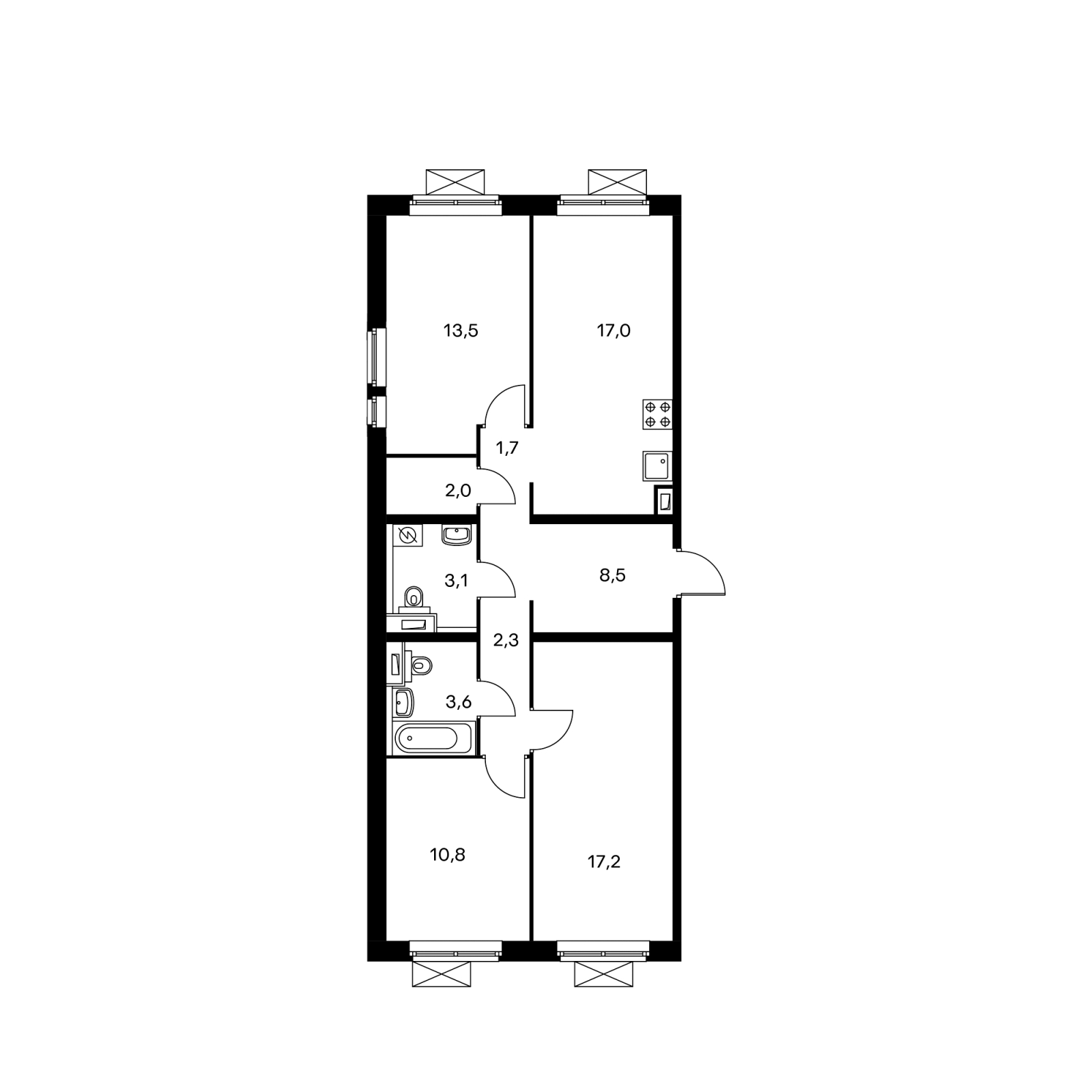 3-комнатная квартира с отделкой в ЖК Карамельный на 17 этаже в 1 секции. Сдача в 4 кв. 2020 г.