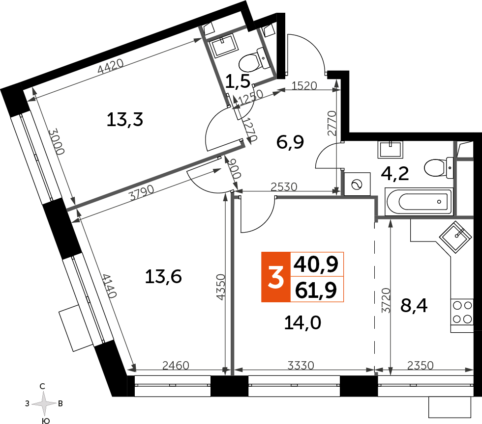 1-комнатная квартира с отделкой в ЖК Отрадный на 11 этаже в 1 секции. Сдача в 3 кв. 2022 г.