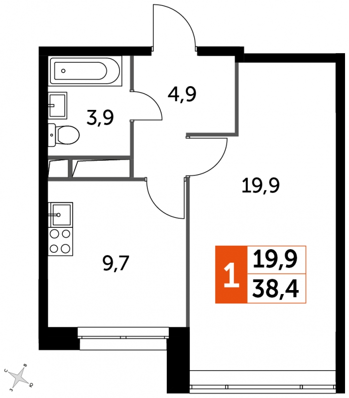 4-комнатная квартира в ЖК Отрадный на 25 этаже в 1 секции. Сдача в 1 кв. 2024 г.