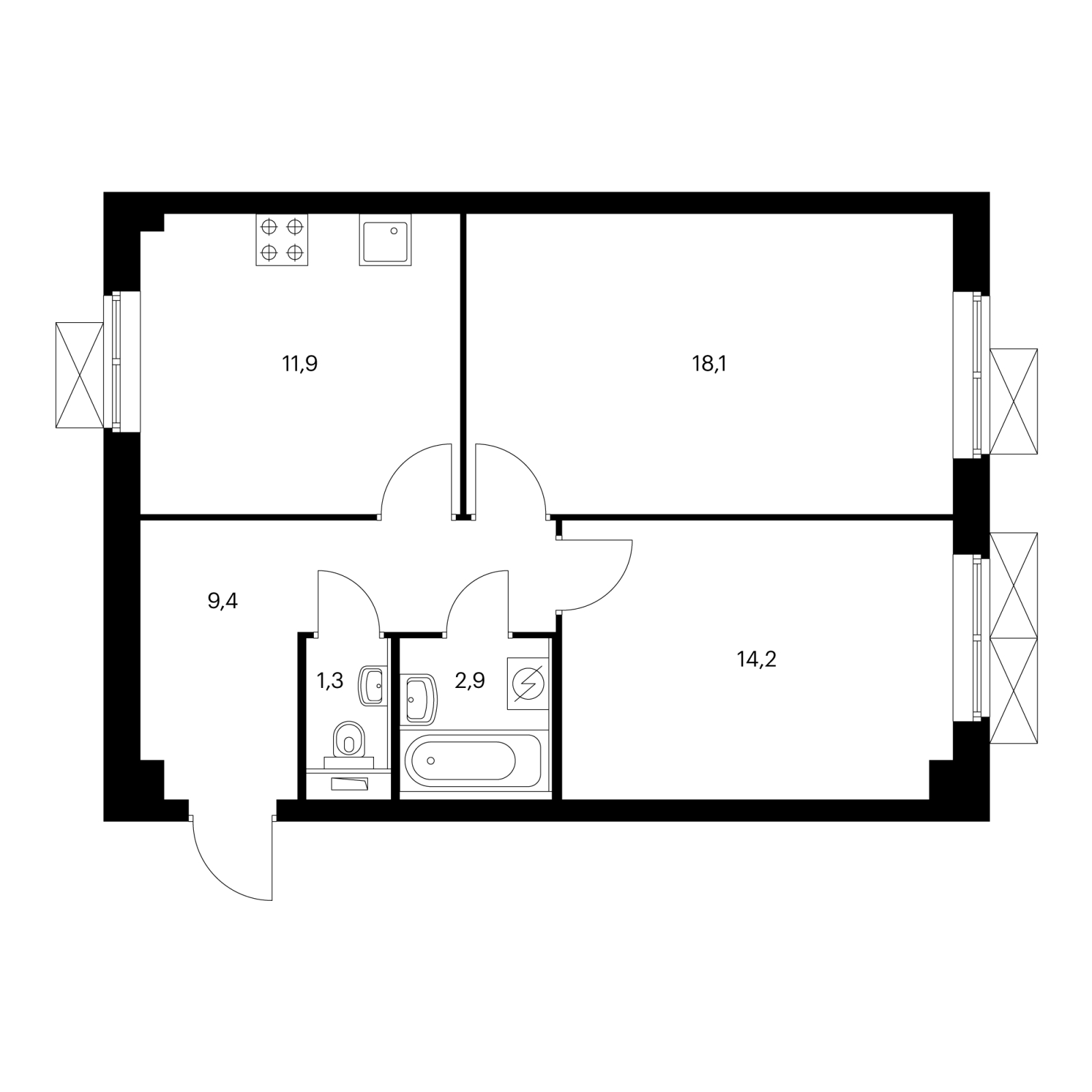 2-комнатная квартира с отделкой в ЖК Михайловский парк на 2 этаже в 8 секции. Сдача в 1 кв. 2023 г.