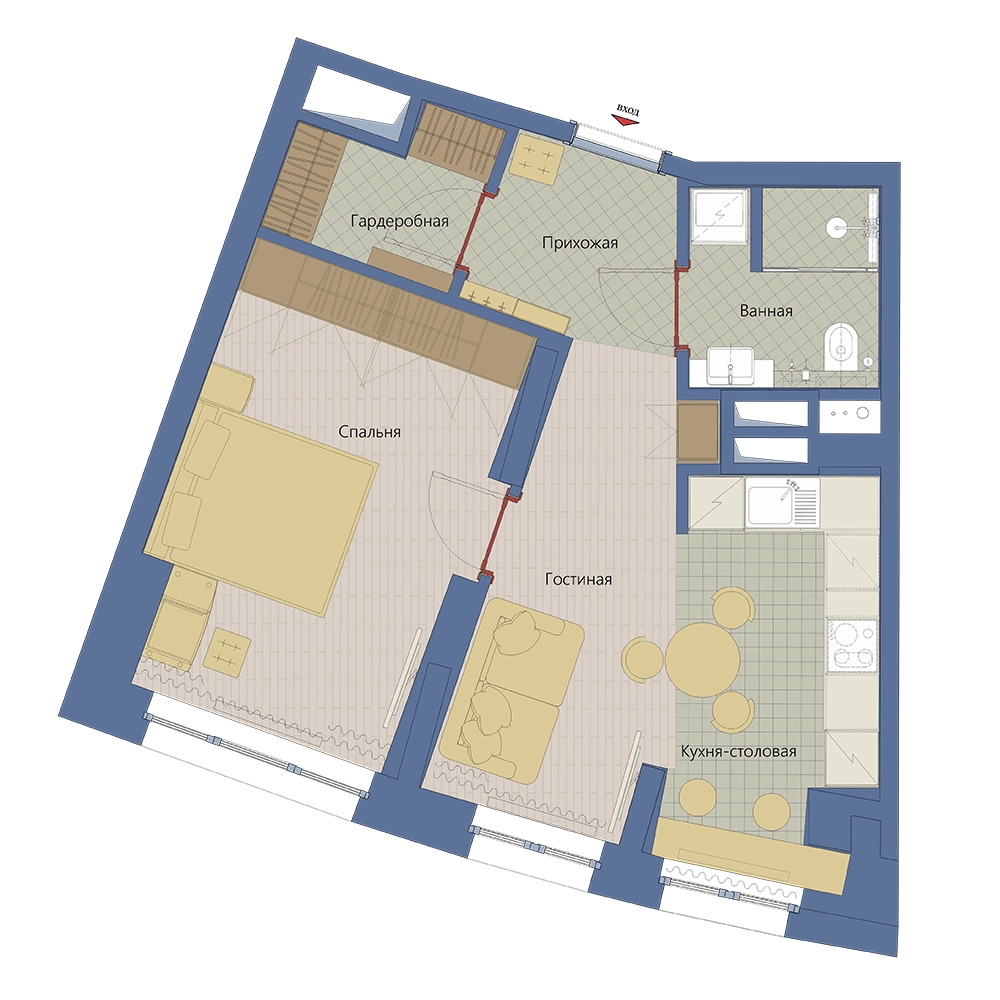 2-комнатная квартира в ЖК Жилой микрорайон Одинбург на 4 этаже в 2 секции. Сдача в 2 кв. 2025 г.