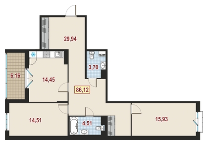 2-комнатная квартира в ЖК Датский квартал на 3 этаже в 2 секции. Сдача в 4 кв. 2023 г.