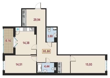 2-комнатная квартира с отделкой в ЖК Мякинино парк на 15 этаже в 2 секции. Сдача в 3 кв. 2021 г.
