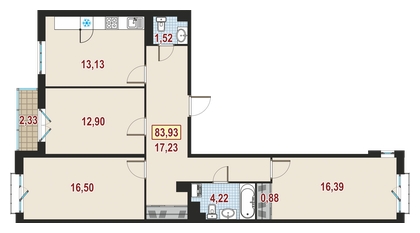 2-комнатная квартира в ЖК Датский квартал на 3 этаже в 14 секции. Сдача в 4 кв. 2023 г.