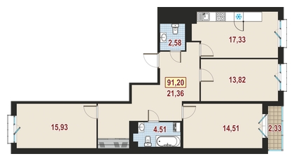 4-комнатная квартира в ЖК Большое Путилково на 17 этаже в 4 секции. Сдача в 3 кв. 2026 г.