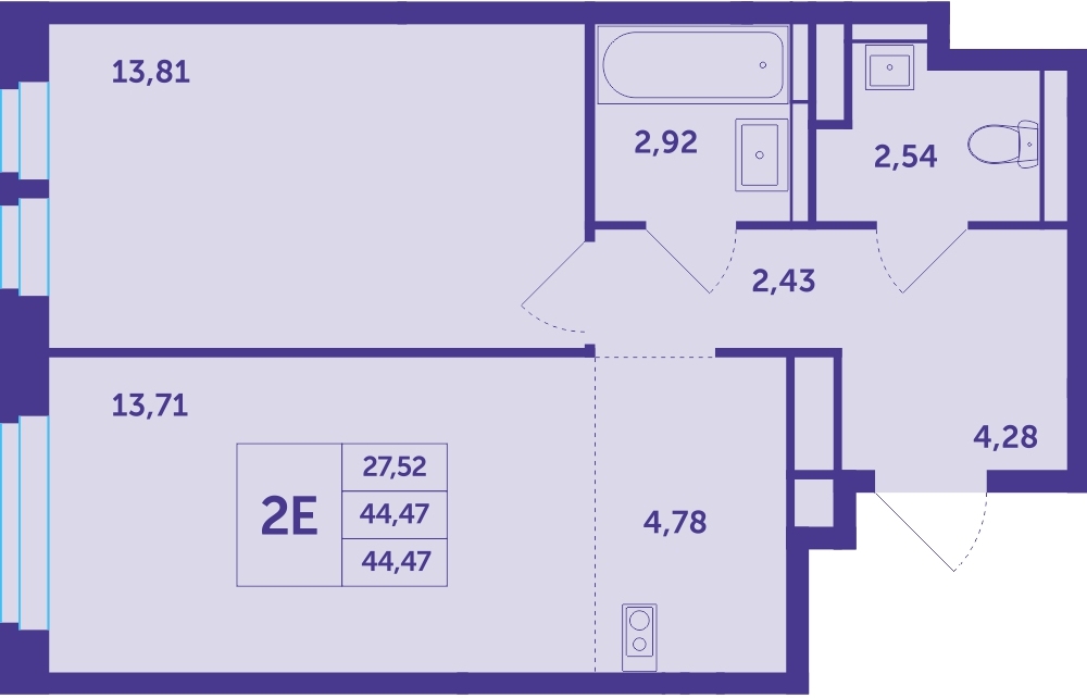 2-комнатная квартира в ЖК Датский квартал на 4 этаже в 18 секции. Сдача в 4 кв. 2023 г.
