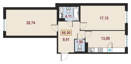 3-комнатная квартира в ЖК Резиденции Замоскворечье на 4 этаже в 2 секции. Дом сдан.