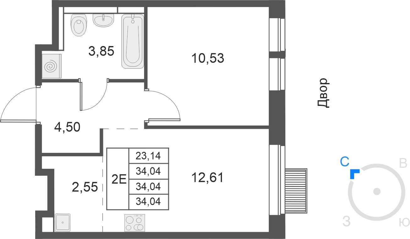 2-комнатная квартира в ЖК Датский квартал на 5 этаже в 14 секции. Сдача в 4 кв. 2023 г.