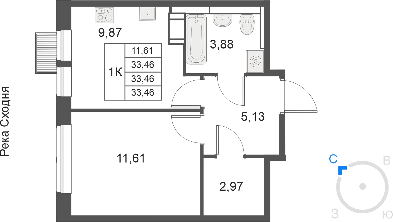 1-комнатная квартира в ЖК Датский квартал на 4 этаже в 9 секции. Сдача в 2 кв. 2022 г.