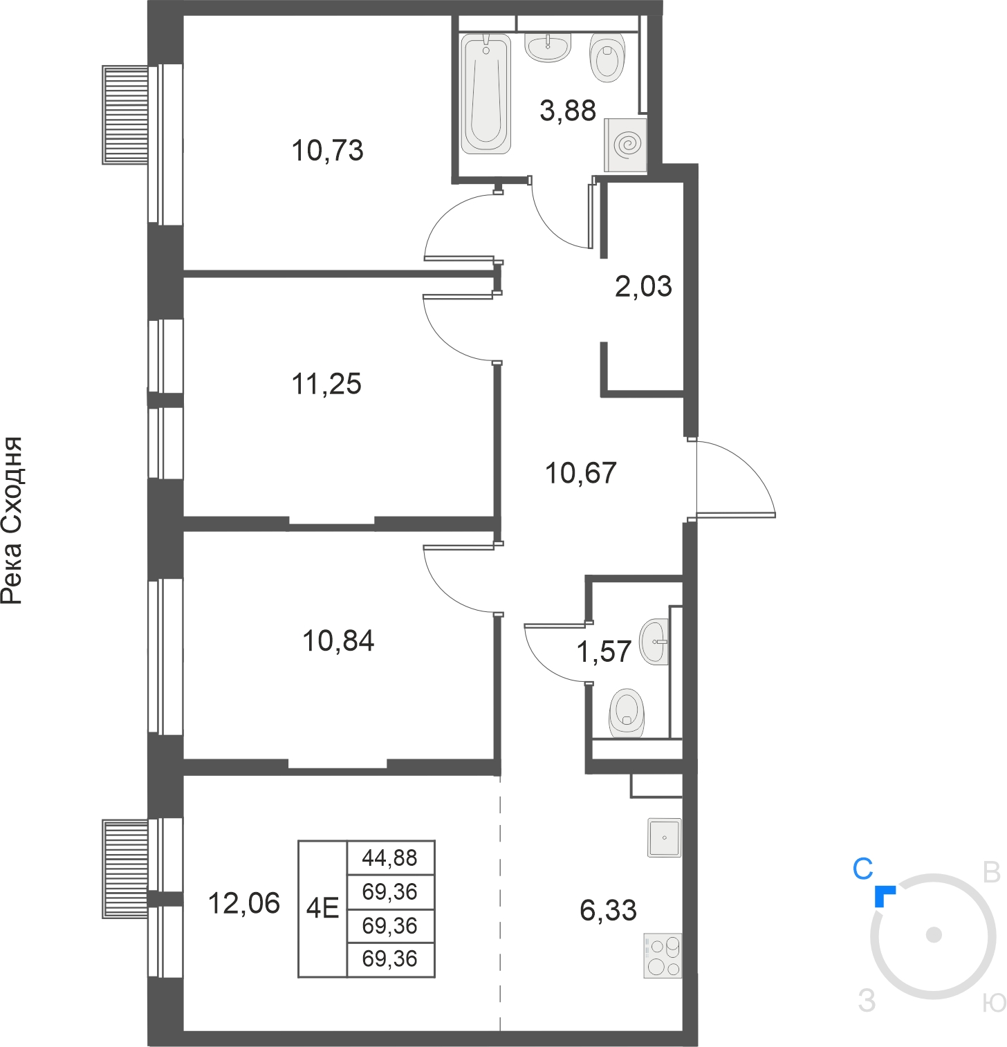3-комнатная квартира в ЖК Датский квартал на 15 этаже в 2 секции. Сдача в 4 кв. 2023 г.