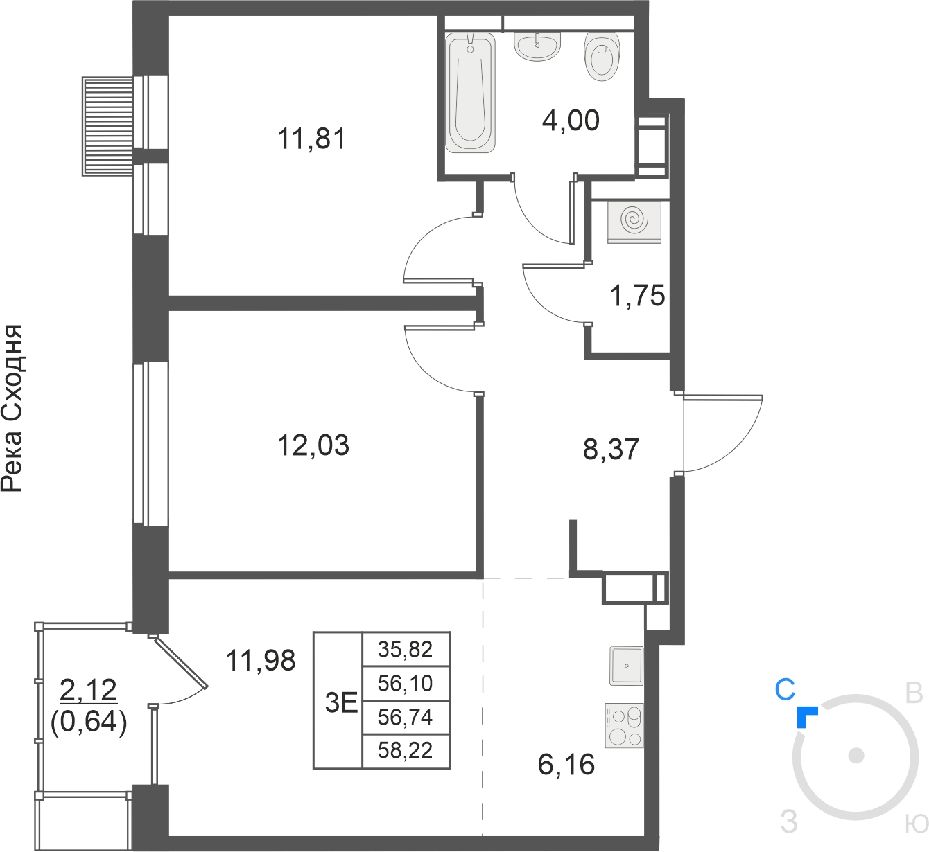 3-комнатная квартира с отделкой в ЖК Мякинино парк на 13 этаже в 1 секции. Сдача в 3 кв. 2021 г.