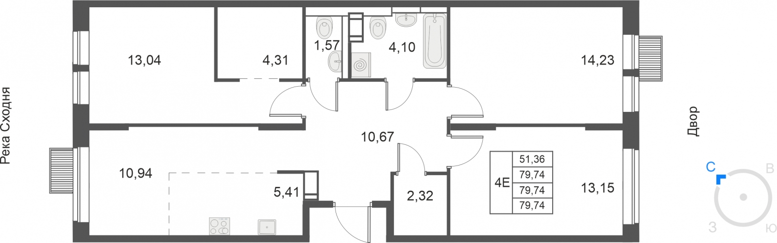 1-комнатная квартира в ЖК Датский квартал на 5 этаже в 17 секции. Сдача в 4 кв. 2023 г.