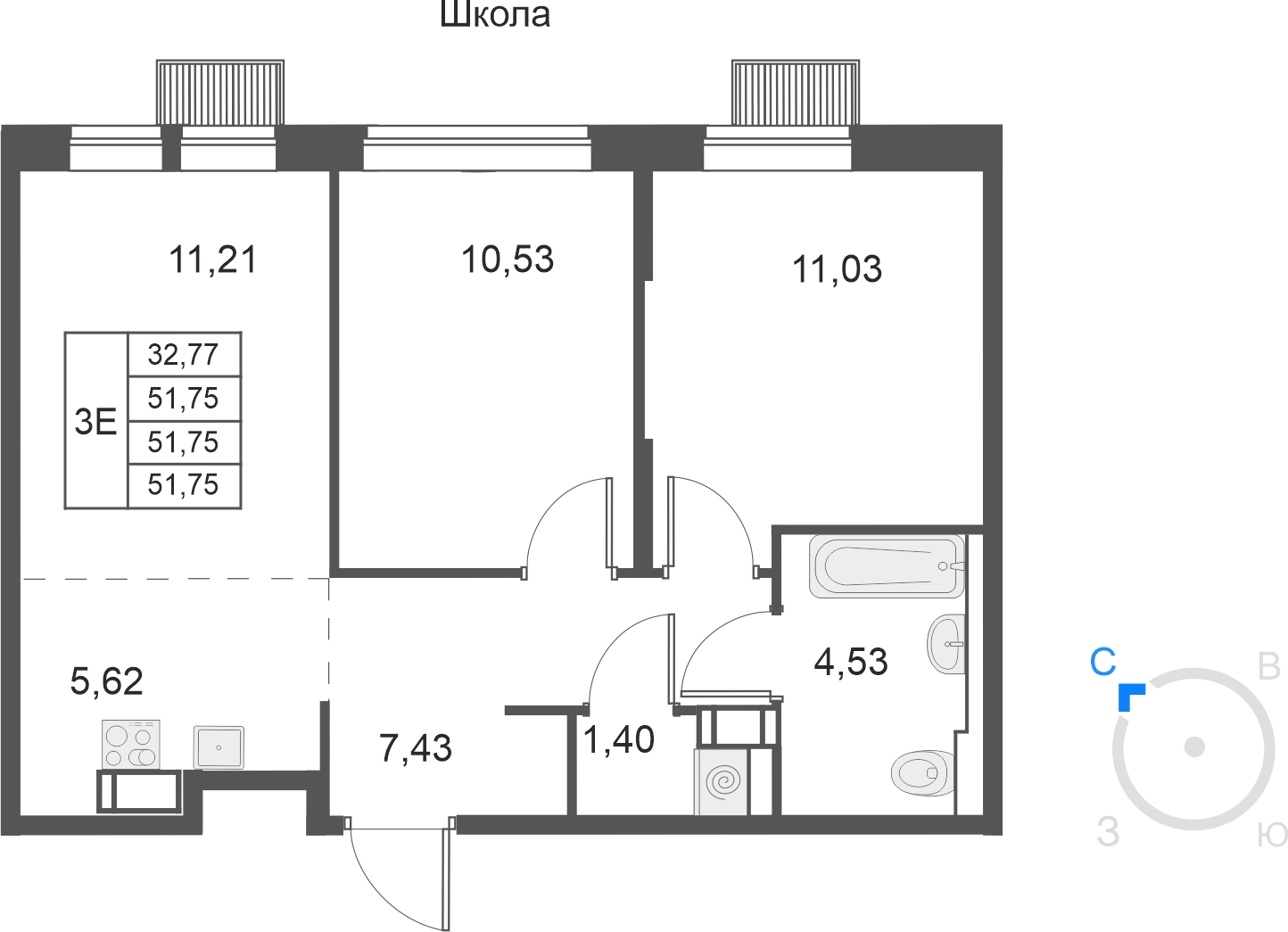 1-комнатная квартира (Студия) с отделкой в ЖК Ясно.Янино на 2 этаже в 1 секции. Сдача в 3 кв. 2025 г.