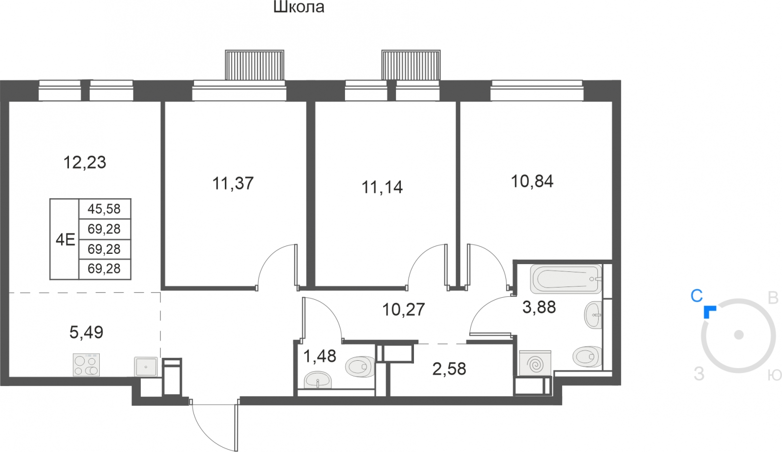3-комнатная квартира в ЖК Большое Путилково на 2 этаже в 3 секции. Сдача в 4 кв. 2023 г.