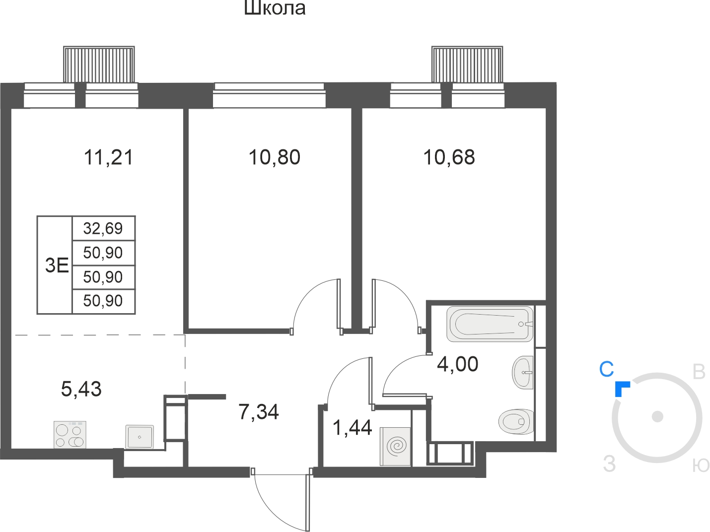 2-комнатная квартира с отделкой в ЖК Михайловский парк на 26 этаже в 1 секции. Сдача в 2 кв. 2024 г.