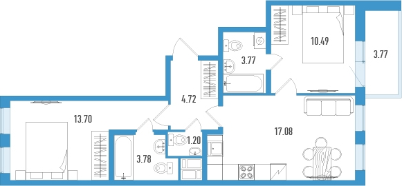 2-комнатная квартира в ЖК Большое Путилково на 16 этаже в 3 секции. Сдача в 4 кв. 2023 г.