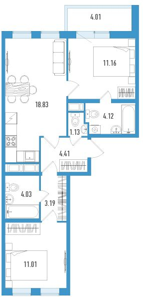 1-комнатная квартира с отделкой в ЖК AEROCITY CLUB на 3 этаже в е секции. Сдача в 4 кв. 2021 г.