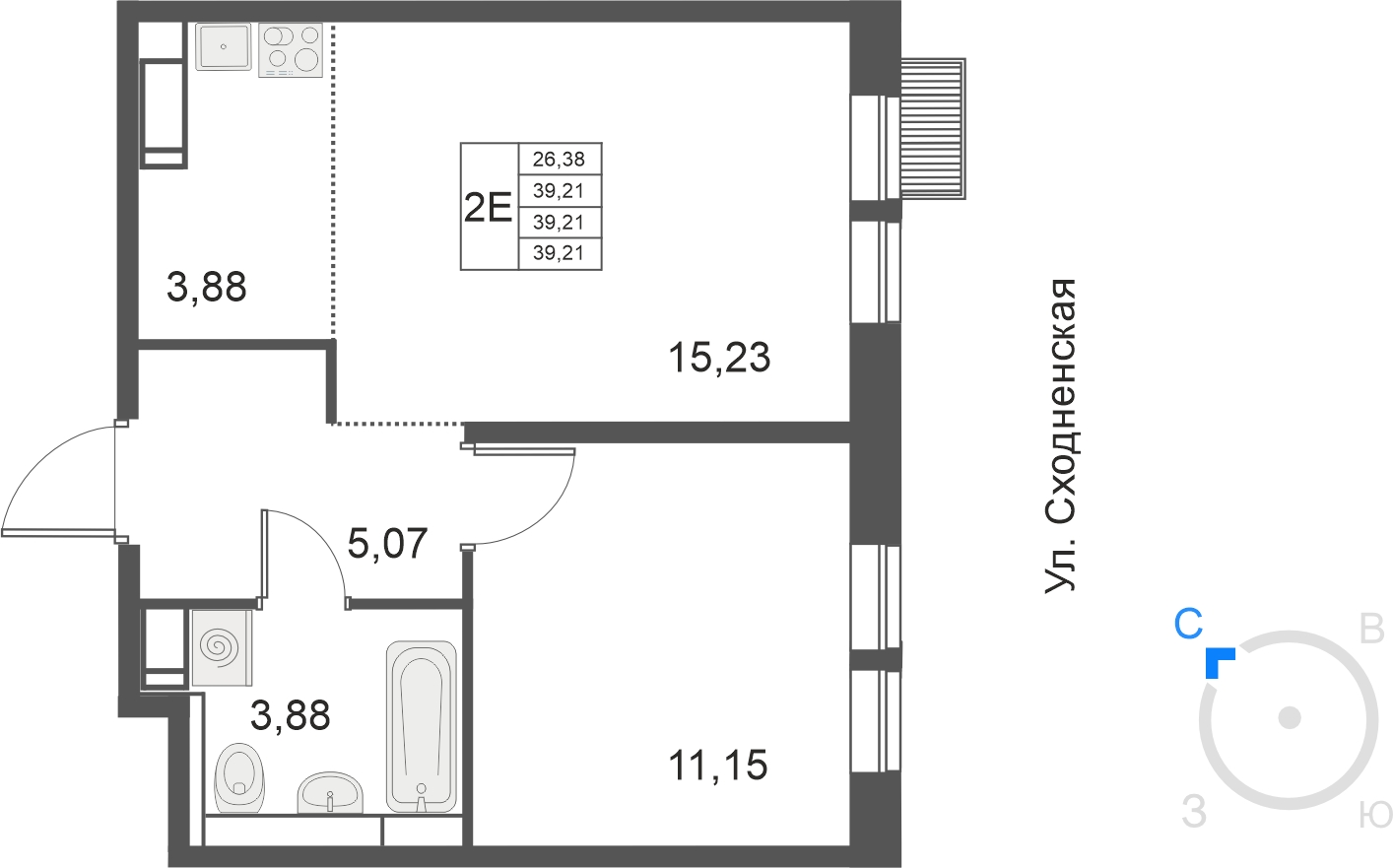 2-комнатная квартира в ЖК Большое Путилково на 5 этаже в 4 секции. Сдача в 3 кв. 2026 г.