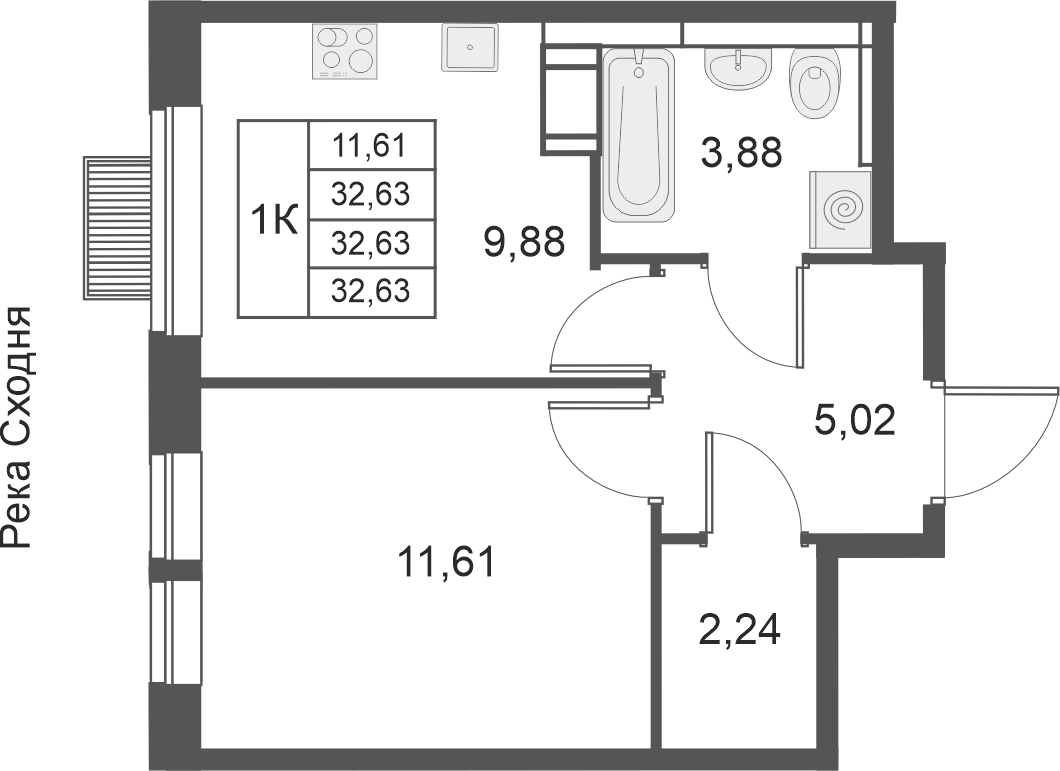 1-комнатная квартира в ЖК Большое Путилково на 15 этаже в 1 секции. Сдача в 3 кв. 2026 г.