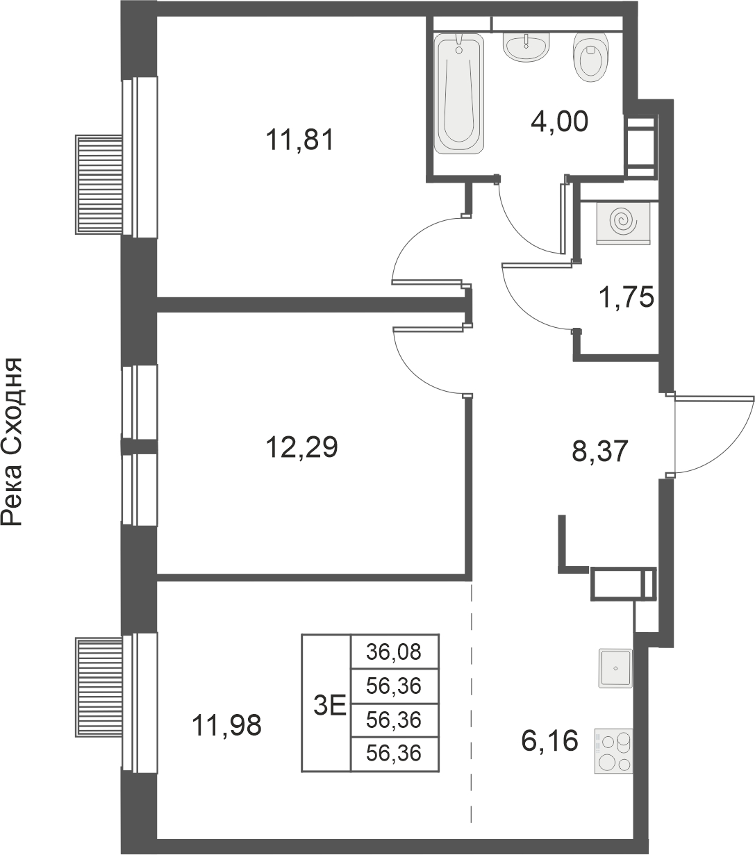 2-комнатная квартира в ЖК Датский квартал на 5 этаже в 15 секции. Сдача в 4 кв. 2023 г.