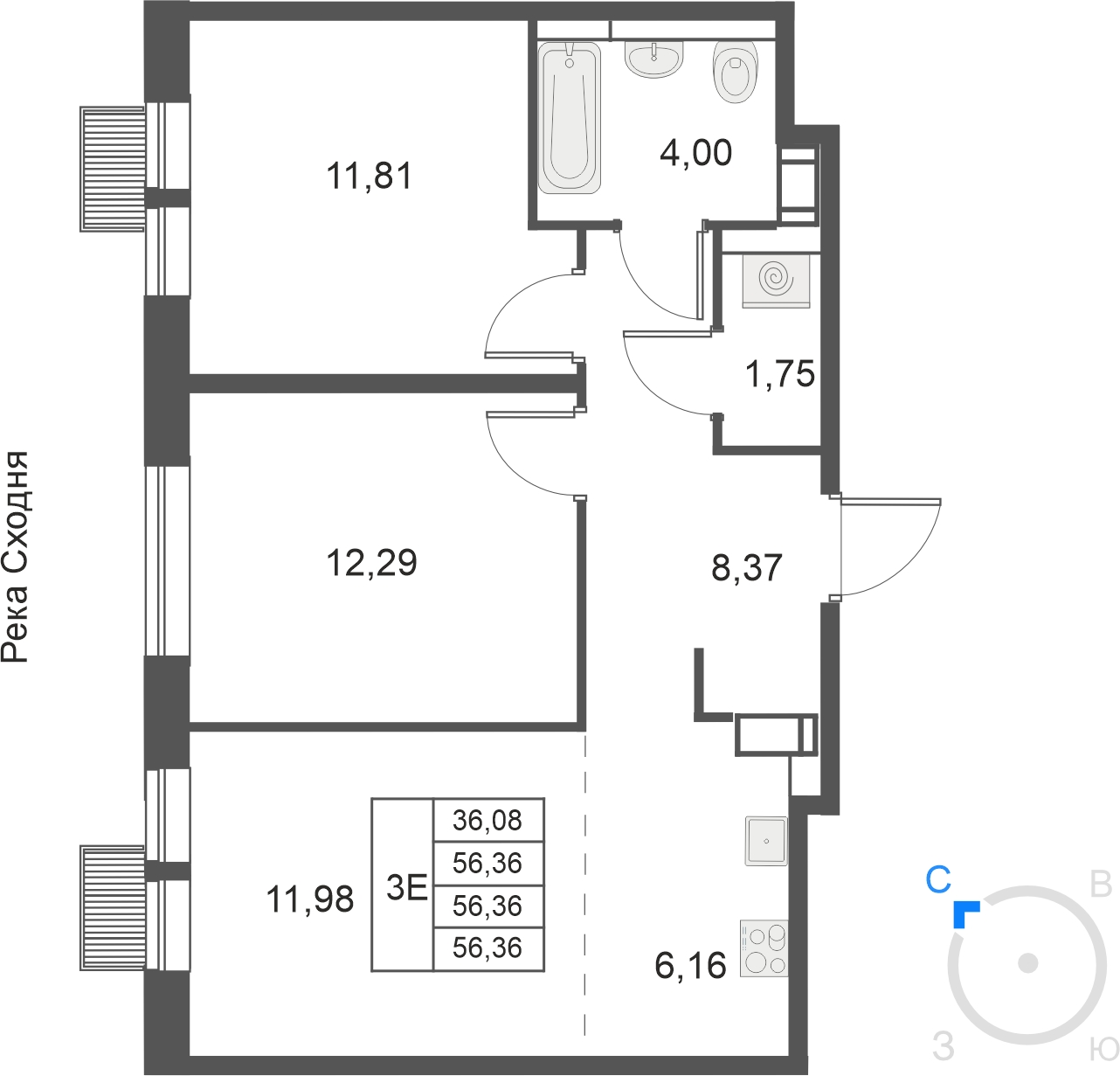 1-комнатная квартира с отделкой в ЖК AEROCITY CLUB на 6 этаже в и секции. Сдача в 4 кв. 2021 г.