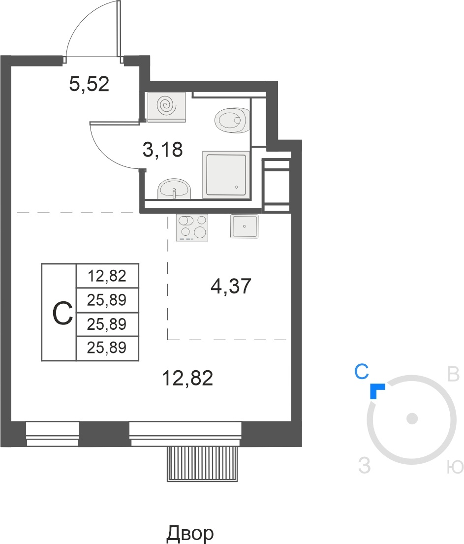 1-комнатная квартира (Студия) с отделкой в ЖК Михайловский парк на 2 этаже в 1 секции. Сдача в 2 кв. 2024 г.