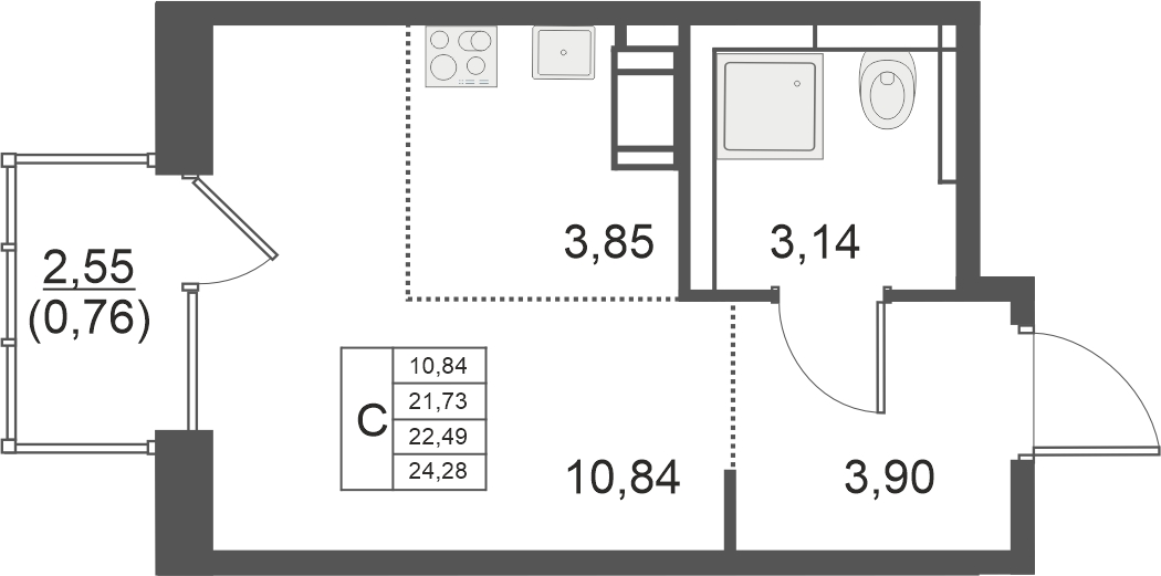 2-комнатная квартира с отделкой в ЖК Мякинино парк на 3 этаже в 1 секции. Сдача в 3 кв. 2021 г.