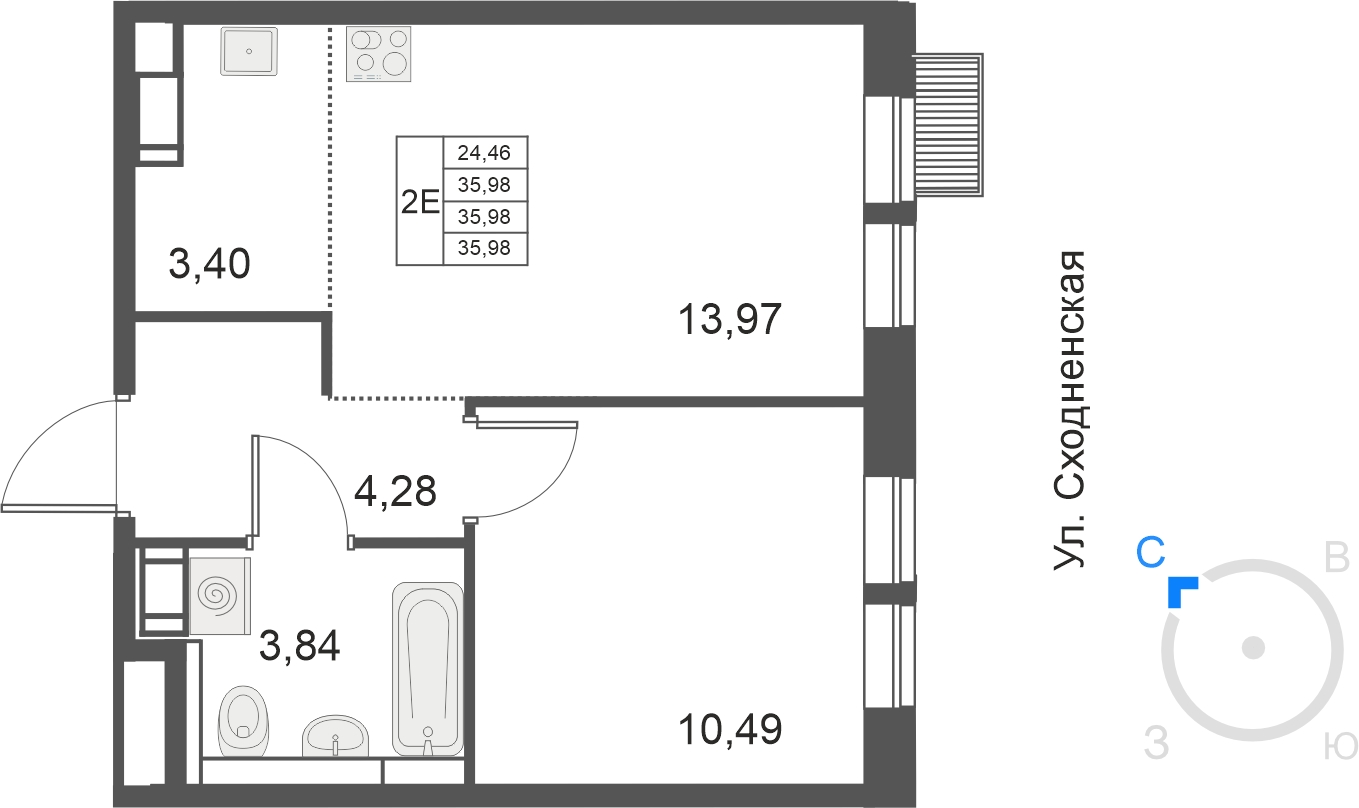 2-комнатная квартира с отделкой в ЖК Мякинино парк на 7 этаже в 3 секции. Сдача в 3 кв. 2021 г.