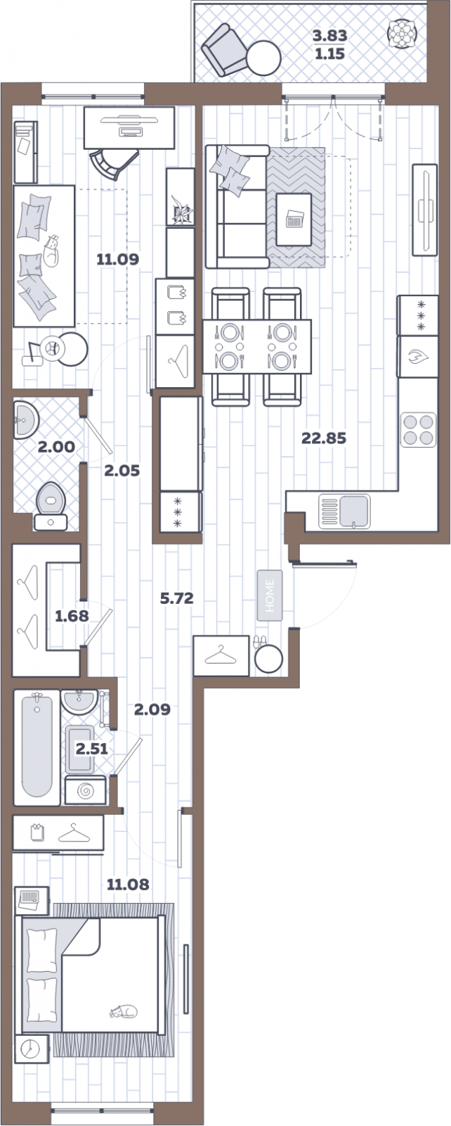 2-комнатная квартира с отделкой в ЖК Большое Путилково на 14 этаже в 1 секции. Сдача в 3 кв. 2026 г.